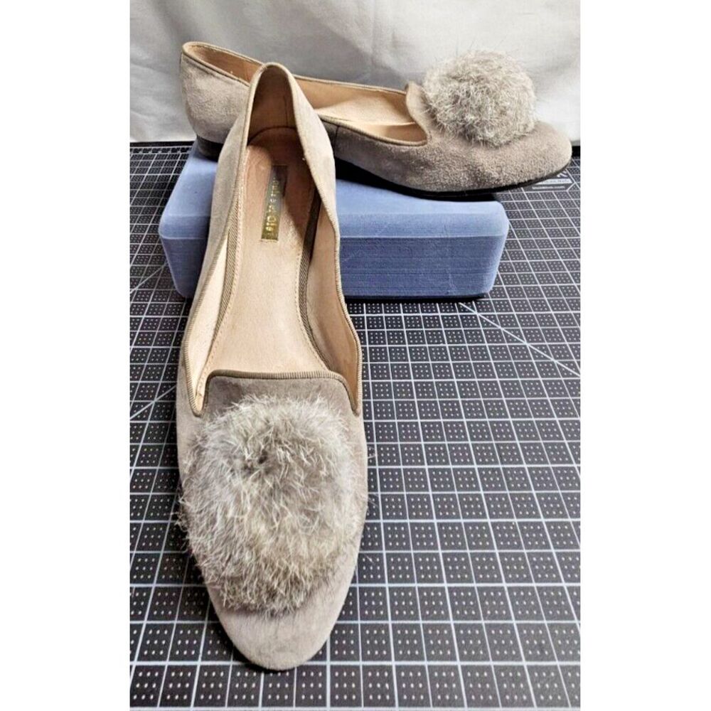 LOUISE ET CIE Lo Andres Genuine rabbit fur‎ flat loafer suede gray 8.5M